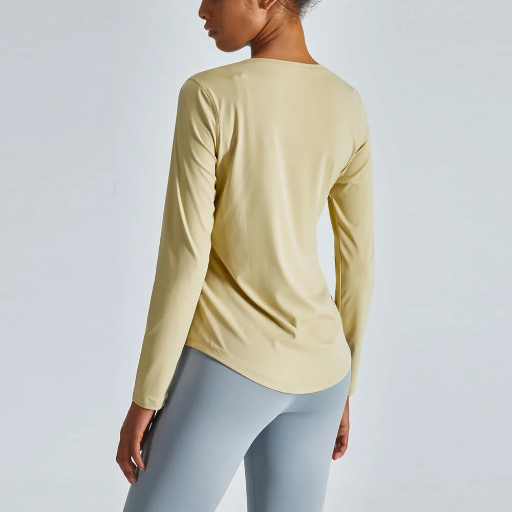 woman long sleeve nylon gym t shirt with curved hem Yunhui Garment