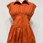 Orange Cut-Out Collared Ruched Mini Dress