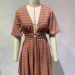 "Orange Flowers: Retro Deep V Cinched-Waist Dress"