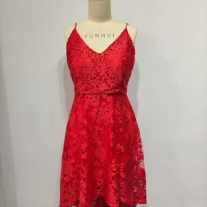 YUNHUI Red Lace Asymmetric Dress