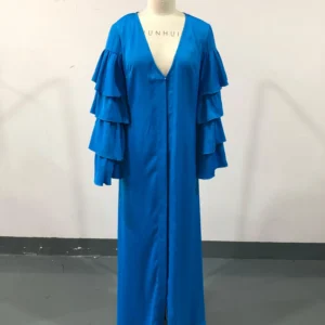 Ruffle Sleeves Satin Maxi Dress with V - Neck