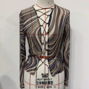 Psychedelic wavy lace-up see-through cardigan