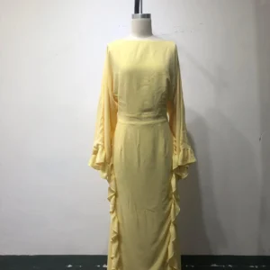 Ruffled Hem Maxi Dress with Flowing Sleeves
